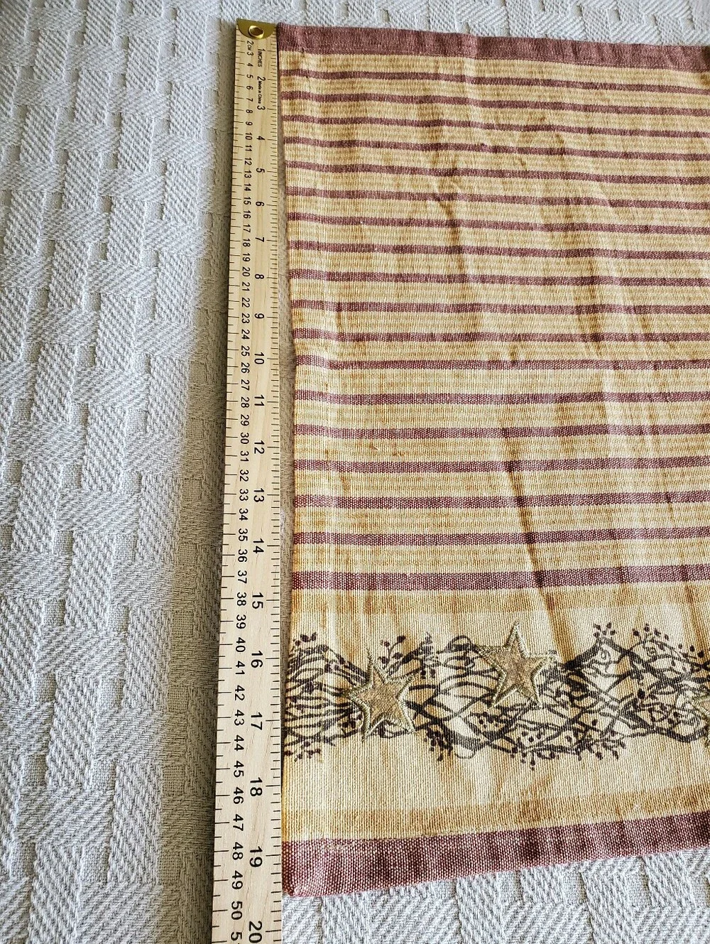 Rustic Primitive Barn Star Burgundy and Tan Ticking Stripe Cotton Placemats